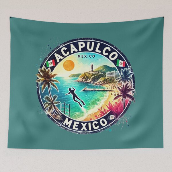 Item preview, Acapulco Mexico Coastal watercolor Gold designed and sold by SalterDesigns.