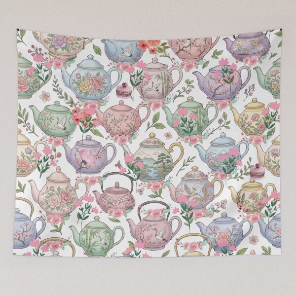 Item preview, World Tea Party: Elegant Pastel Watercolor Teapot Collection Pattern designed and sold by VibranPalette.