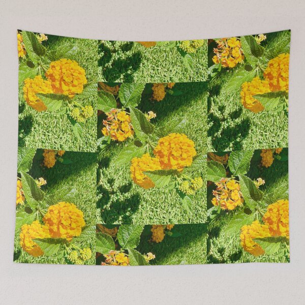Item preview, Yellow Lantanas Flowers Stickers Prints Posters Wall Art Magnet Home Coffee Cup Decoration TShirt Stationary Notebook Magnet Hat Kitchen Work School Office Redbubble Shop designed and sold by Saritas Boutique Shop.