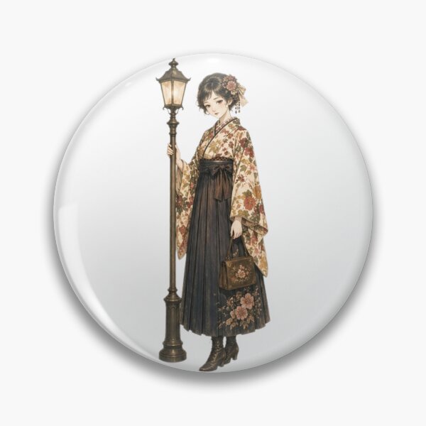 Item preview, Taisho Era Japanese Girl Sticker – Kimono Hakama Woman by Street Lamp, Vintage Nostalgic Aesthetic Illustration designed and sold by Astral Japan.