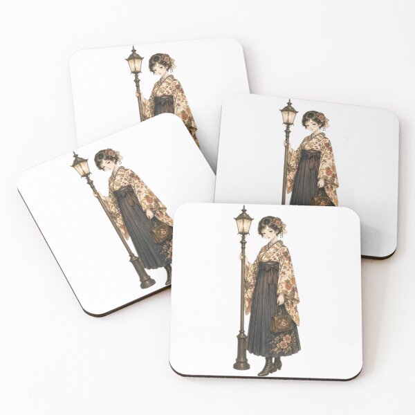Item preview, Taisho Era Japanese Girl Sticker – Kimono Hakama Woman by Street Lamp, Vintage Nostalgic Aesthetic Illustration designed and sold by Astral Japan.