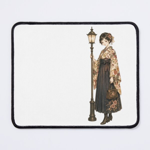 Item preview, Taisho Era Japanese Girl Sticker – Kimono Hakama Woman by Street Lamp, Vintage Nostalgic Aesthetic Illustration designed and sold by Astral Japan.