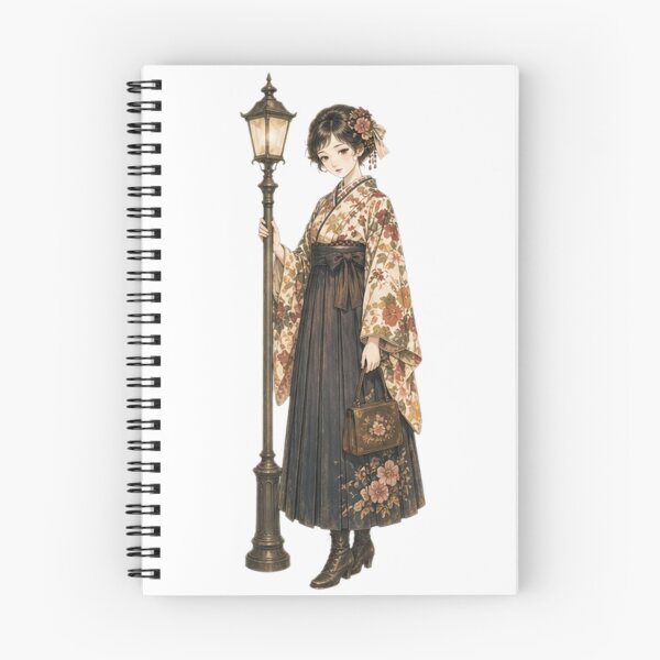 Item preview, Taisho Era Japanese Girl Sticker – Kimono Hakama Woman by Street Lamp, Vintage Nostalgic Aesthetic Illustration designed and sold by Astral Japan.