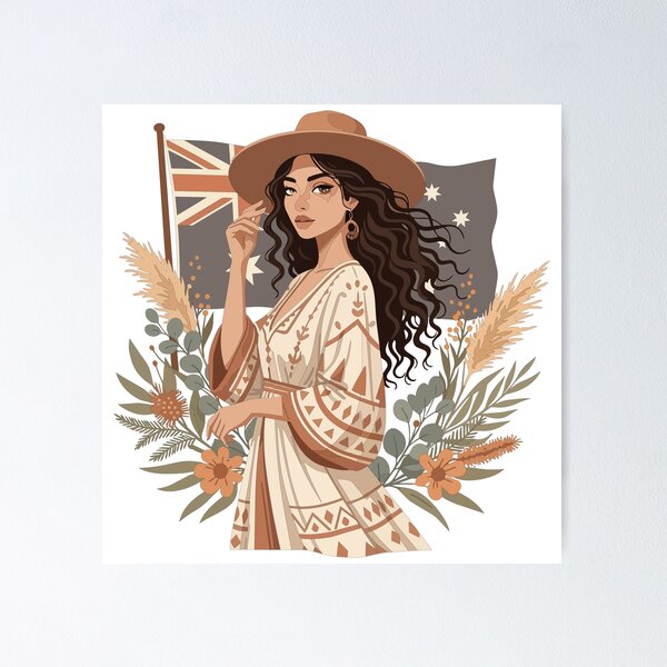 Item preview, Boho Aussie Traveler - Australian Flag & Outback Hat Fashion Art designed and sold by BestChoiceService.