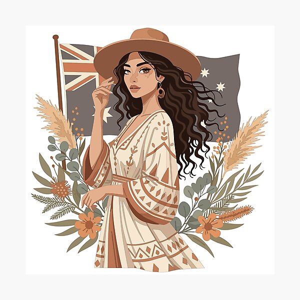 Item preview, Boho Aussie Traveler - Australian Flag & Outback Hat Fashion Art designed and sold by BestChoiceService.