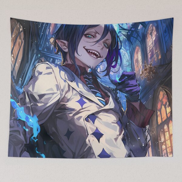 Item preview, Mephisto Pheles Blue Exorcist Gothic Cathedral Blue Flames Night designed and sold by SuperTeamCanada.