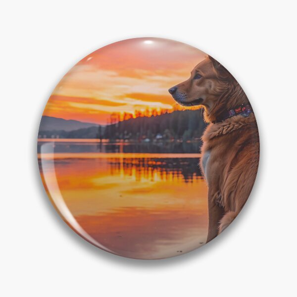 Item preview, Dog by the Lake Sunset Wall Art, Scenic Pet Portrait Nature Print designed and sold by BeautifulVirtues.