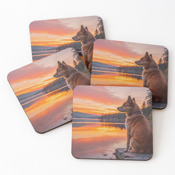 Item preview, Dog by the Lake Sunset Wall Art, Scenic Pet Portrait Nature Print designed and sold by BeautifulVirtues.