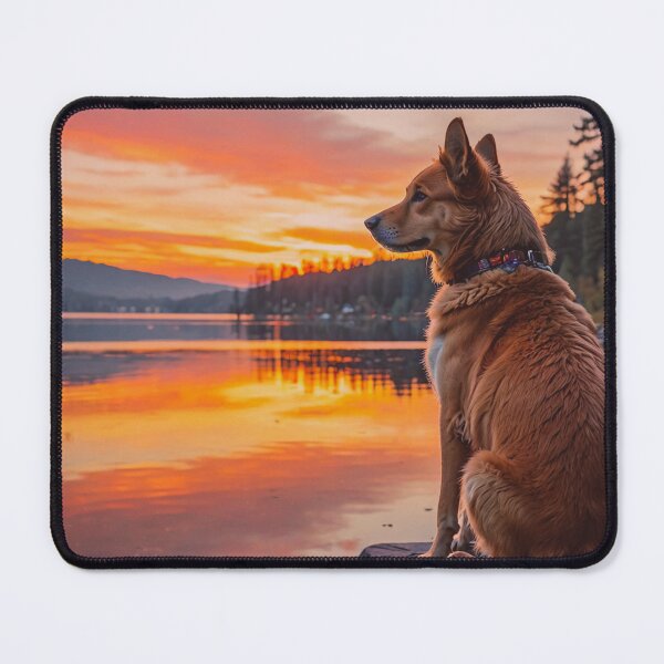 Item preview, Dog by the Lake Sunset Wall Art, Scenic Pet Portrait Nature Print designed and sold by BeautifulVirtues.