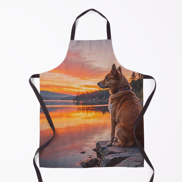 Item preview, Dog by the Lake Sunset Wall Art, Scenic Pet Portrait Nature Print designed and sold by BeautifulVirtues.