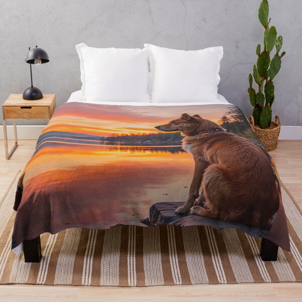 Item preview, Dog by the Lake Sunset Wall Art, Scenic Pet Portrait Nature Print designed and sold by BeautifulVirtues.