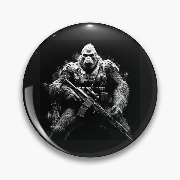 Item preview, Tactical Gorilla Warrior – Black and White Primal Ape Art designed and sold by inkoutninja.