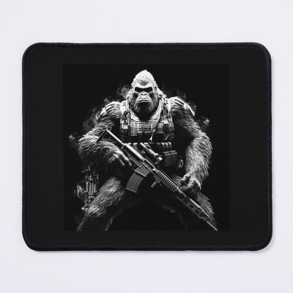 Item preview, Tactical Gorilla Warrior – Black and White Primal Ape Art designed and sold by inkoutninja.
