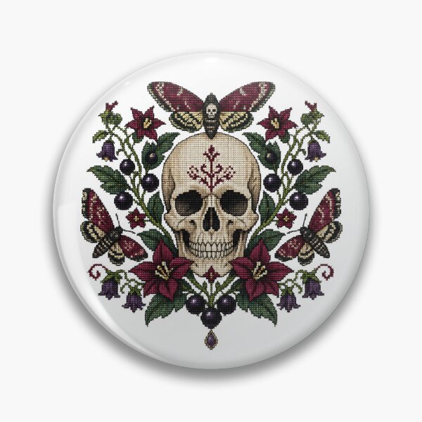 Item preview, Gothic Skull Cross Stitch Floral Art designed and sold by PharaonicArtist.