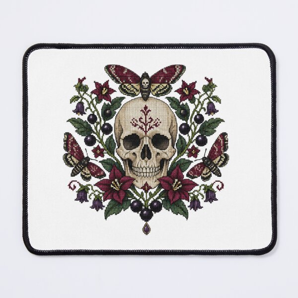 Item preview, Gothic Skull Cross Stitch Floral Art designed and sold by PharaonicArtist.