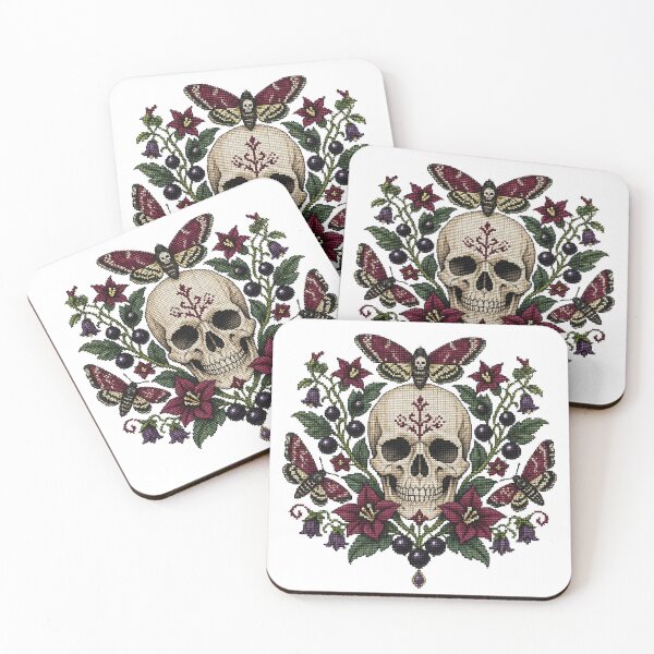 Item preview, Gothic Skull Cross Stitch Floral Art designed and sold by PharaonicArtist.