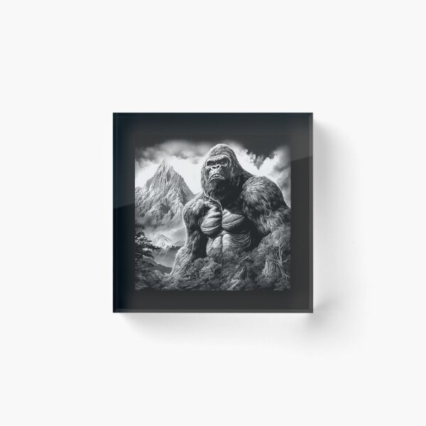 Item preview, Giant Mountain Gorilla Landscape – Black and White Wilderness Art designed and sold by inkoutninja.