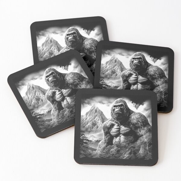 Item preview, Giant Mountain Gorilla Landscape – Black and White Wilderness Art designed and sold by inkoutninja.