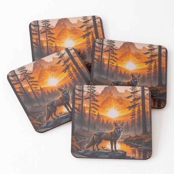 Item preview, Fox at Sunset Forest Wall Art, Magical Woodland River Landscape Print designed and sold by BeautifulVirtues.