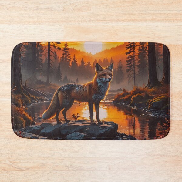Item preview, Fox at Sunset Forest Wall Art, Magical Woodland River Landscape Print designed and sold by BeautifulVirtues.