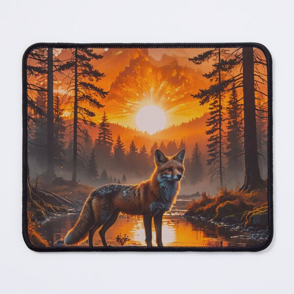 Item preview, Fox at Sunset Forest Wall Art, Magical Woodland River Landscape Print designed and sold by BeautifulVirtues.