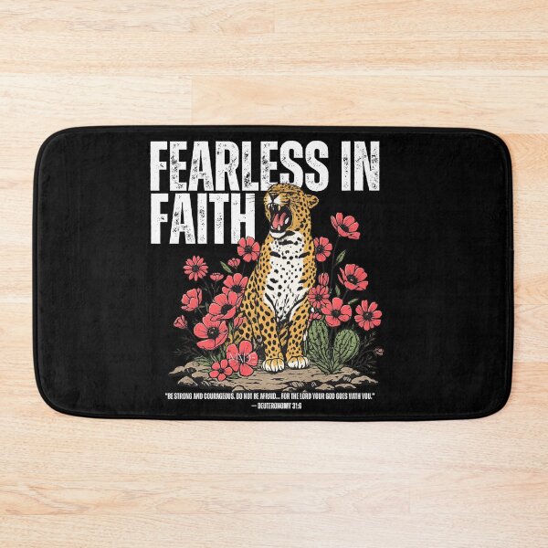 Item preview, Fearless In Faith Roaring Leopard "Be strong and courageous, do not be afraid for the Lord Your God goes with you." Deuteronomy 31:6 designed and sold by  MADE BY CHANTELE on redbubble.