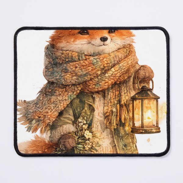 Item preview, Whimsical woodland fox wearing oversized scarf and carrying glowing lantern designed and sold by Jubjangm3.