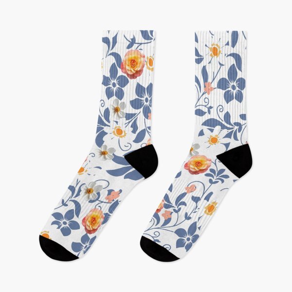 Item preview, Elegant floral print: roses, daisies and blue branches designed and sold by VibranPalette.