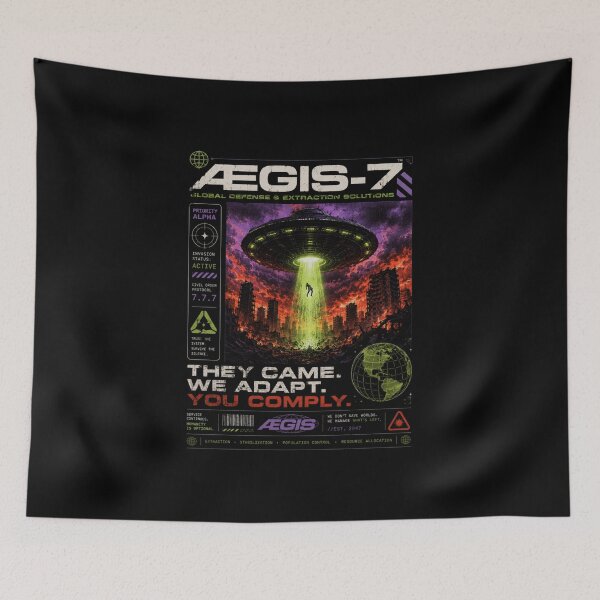 Item preview, AEGIS-7 Alien Invasion Sci-Fi Dystopian Poster Style T-Shirt designed and sold by TheClockOutClub.