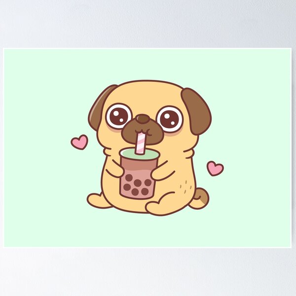 Item preview, Cute Little Pug Loves Drinking Bubble Tea designed and sold by rustydoodle.