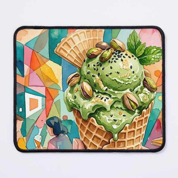 Item preview, Vibrant Matcha Gelato Watercolor Illustration with Cubism Background designed and sold by VibranPalette.