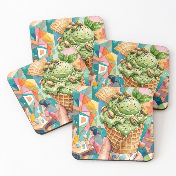 Item preview, Vibrant Matcha Gelato Watercolor Illustration with Cubism Background designed and sold by VibranPalette.