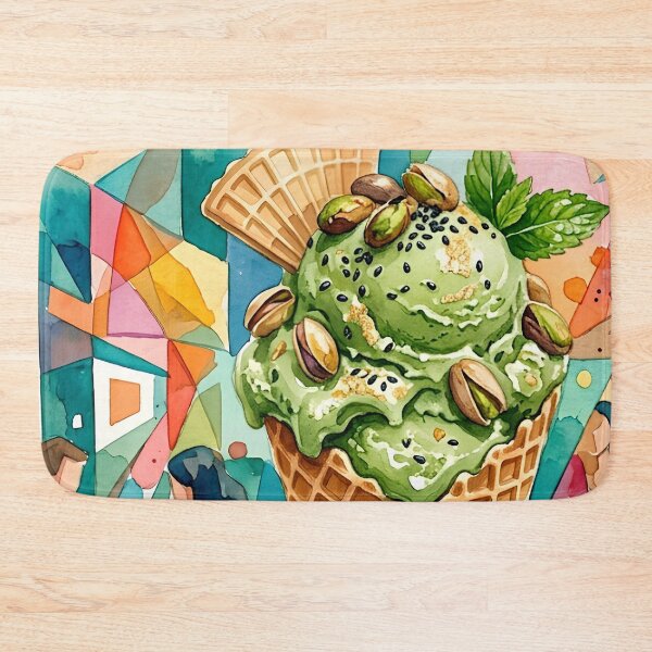 Item preview, Vibrant Matcha Gelato Watercolor Illustration with Cubism Background designed and sold by VibranPalette.
