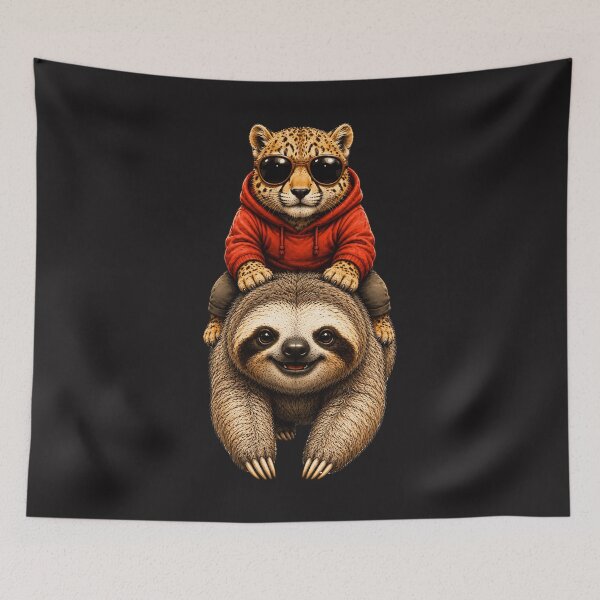 Item preview, Funny Cheetah Riding Sloth Speed Meets Chill designed and sold by JerdbordinShop.