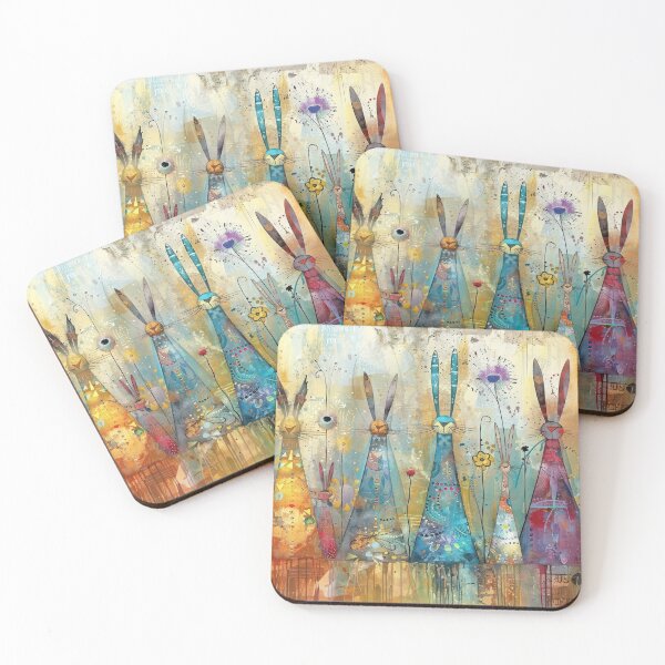 Item preview, Whimsical Rabbit Parade Abstract Folk Art designed and sold by NeoNebulaArt.