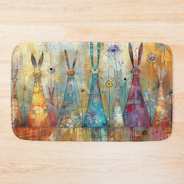 Item preview, Whimsical Rabbit Parade Abstract Folk Art designed and sold by NeoNebulaArt.