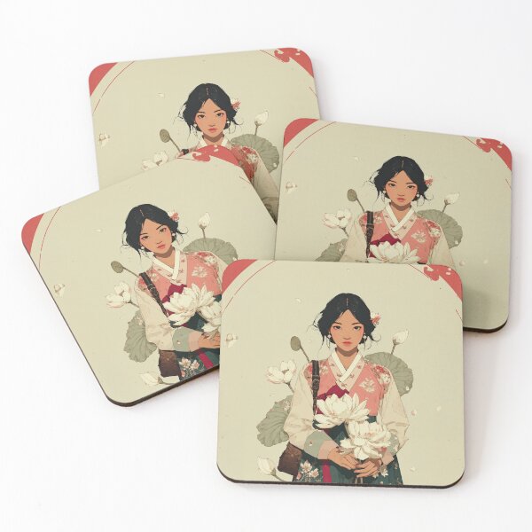 Item preview, Elegant Korean Woman in Hanbok with Lotus designed and sold by colorful-white.