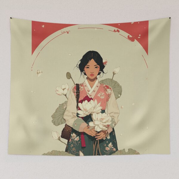 Item preview, Elegant Korean Woman in Hanbok with Lotus designed and sold by colorful-white.