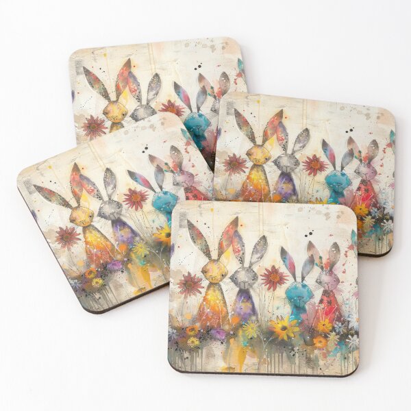 Item preview, Floral Bunny Gathering Watercolor Fantasy Art designed and sold by NeoNebulaArt.