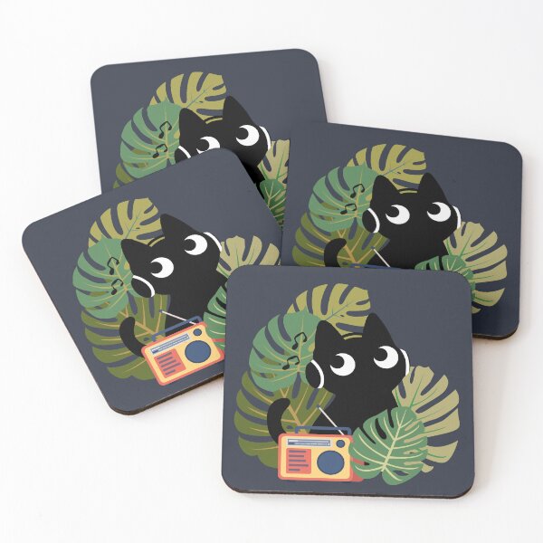 Item preview, Cat with radio amongst monstera leaves designed and sold by InkRiot Studios.