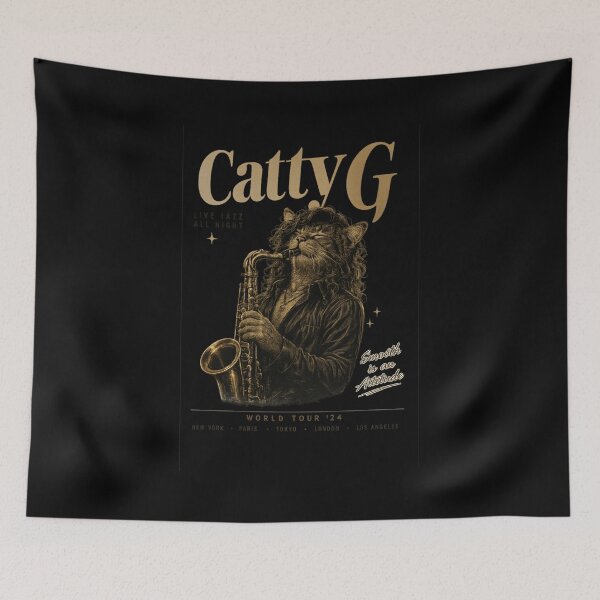 Item preview, Catty G Jazz Cat Vintage Saxophone Music T-Shirt designed and sold by ThreadTheory976.