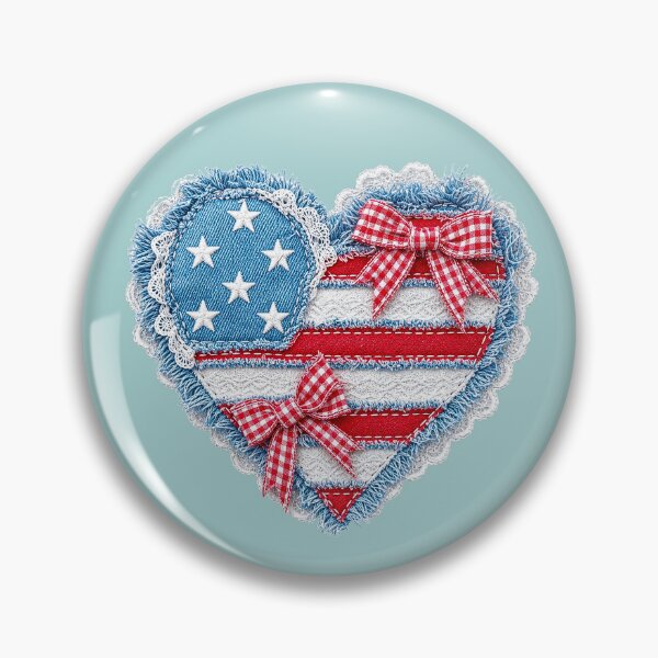 Item preview, USA flag heart shape faux denim patchwork, Vintage Patriotic American flag 4th of July 250 years  Independence Day designed and sold by JDVNart.