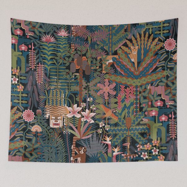 Item preview, Maximalist Dark Tropical Jungle With Hidden Tiger and Exotic Flowers designed and sold by Z&C.