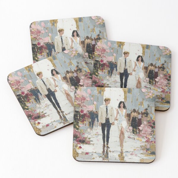 Item preview, Romantic Couple Strolling in Floral Impasto Street designed and sold by colorful-white.