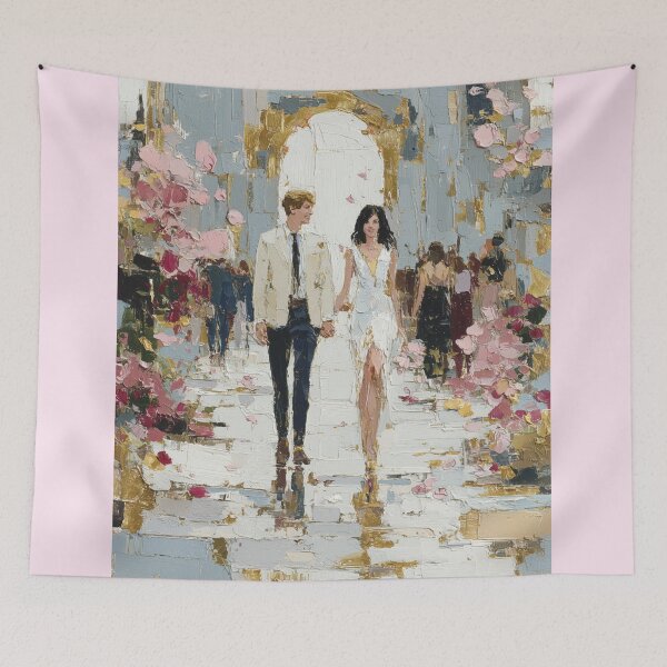 Item preview, Romantic Couple Strolling in Floral Impasto Street designed and sold by colorful-white.