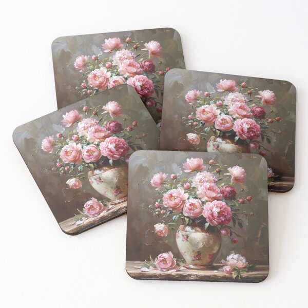 Item preview, Vibrant Pink Peonies in Vintage Floral Vase designed and sold by colorful-white.