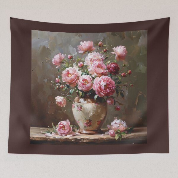 Item preview, Vibrant Pink Peonies in Vintage Floral Vase designed and sold by colorful-white.