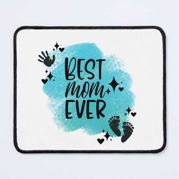 Item preview, Best Mom Ever with Hand, Footprints, Hearts, Stars & Teal Background designed and sold by jeweleddesigns.