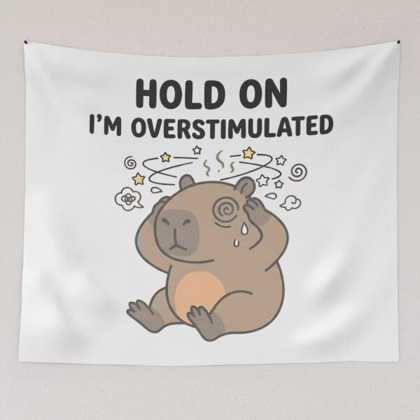 Item preview, Funny Capybara Hold On I'm Overstimulated T-Shirt – Relatable Meme designed and sold by DIRTYSKETCHH.