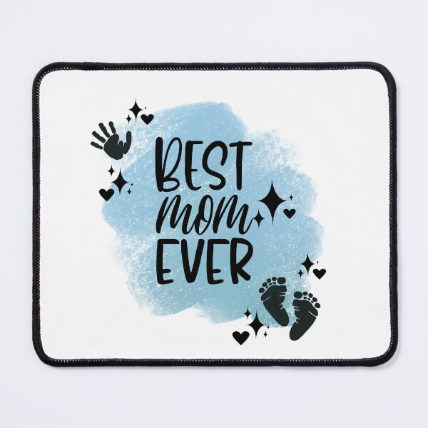 Item preview, Best Mom Ever with Hand, Footprints, Hearts, Stars & Blue-gray Background designed and sold by jeweleddesigns.